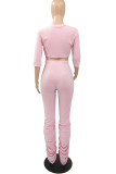 Pink Street Solid Draped Straight Half Sleeve Two Pieces