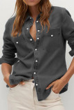 Light Blue Street Solid Turndown Collar Outerwear