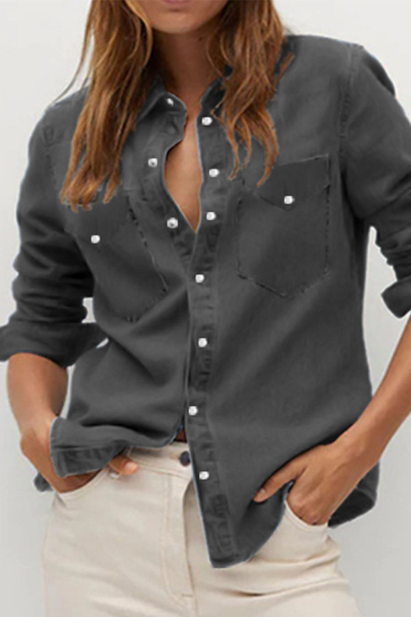 Black Street Solid Turndown Collar Outerwear