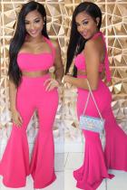 rose red Sexy Fashion adult Bandage backless Solid Two Piece Suits Boot Cut Sleeveless Two-piece P