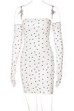 White Sexy Print Patchwork Strapless Pencil Skirt Dresses