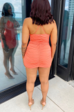 Yellow Sexy Solid Hollowed Out Pencil Skirt Dresses