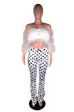 White Wrapped chest Nine Sleeves Solid Tops