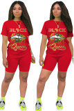 White Fashion Casual adult Letter Patchwork Two Piece Suits Lips Print Straight Short Sleeve Two Pieces