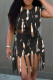 Black Fashion Casual Print Tassel O Neck Short Sleeve Two Pieces