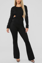 Black Hooded Out Boot Cut Pants Jumpsuits & Rompers