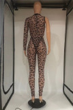 Black Fashion Sexy Print Hollowed Out See-through O Neck Long Sleeve Two Pieces