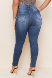Dark Blue Sexy Solid Ripped Plus Size 