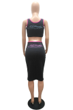 Blue Print Patchwork Square Collar Sleeveless Two Pieces