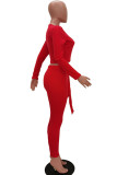 Coffee Casual Knitting Patchwork Solid Patchwork Pullovers Pants Knotted V Neck Long Sleeve Regular Sleeve Short Two Pieces