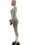 White Fashion Sexy Solid Zipper Collar Long Sleeve Regular Sleeve Regular Two Pieces
