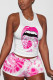 Light Pink Fashion Sexy adult Ma'am O Neck Patchwork Print Two Piece Suits Pattern Plus Size
