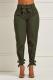 Green Elastic Fly High Solid Bow-knot Asymmetrical pencil Pants