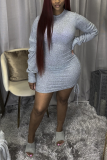 Grey Sexy Solid Patchwork O Neck Irregular Dress Dresses