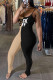 Apricot Fashion Sexy Letter Print Patchwork Backless Fold O Neck Skinny Jumpsuits