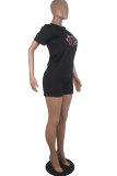 Orange Fashion Casual Active Letter Lips Print Short Sleeve Two Pieces