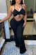 Black Fashion Sexy Solid Hollowed Out Backless V Neck Regular Jumpsuits