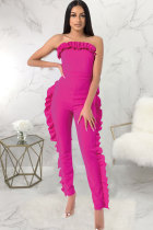 rose red Fashion Sexy stringy selvedge Patchwork Solid Sleeveless Wrapped Jumpsuits