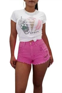 Pink Button Fly Mid Solid Patchwork Straight shorts