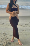 Pink Sexy Solid Hollowed Out Strapless Sleeveless Two Pieces