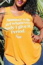 Orange Fashion Sexy adult Ma'am O Neck Letter Print Plus Size