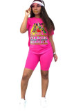 Fluorescent green Fashion Casual adult Letter Patchwork Print Two Piece Suits Straight Short Sleeve Two Pieces