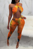 Red Fashion Sexy Print Backless Strap Design Halter Sleeveless Two Pieces