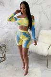 Blue Sexy Fashion Print Tie Dye Patchwork asymmetrical Straight Long Sleeve