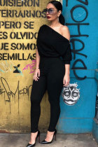 Black Fashion Sexy Patchwork Solid zipper Short Sleeve one word collar Jumpsuits