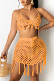 Pink Sexy Geometric Tassel Hollowed Out Swimwears