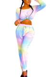 Light Purple Fashion Sexy adult Ma'am Print Two Piece Suits Straight Long Sleeve Two Pieces