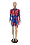 Red Fashion Casual Print Basic Zipper Collar Skinny Romper