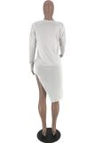 White O Neck Nine Sleeves Print Lips Print Zippered Split Tees & T-shirts