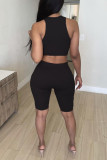 Red Fashion Casual Solid Basic O Neck Sleeveless Two Pieces