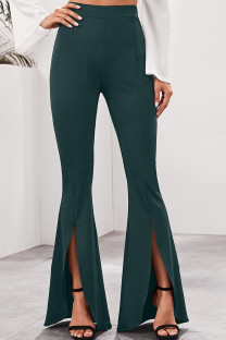 Fluorescent Green Casual Solid High Waist Speaker Bottoms