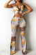 Yellow Fashion Casual Print Backless V Neck Sleeveless Two Pieces