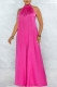 Rose Red Elegant Solid Patchwork Backless Halter Loose Jumpsuits