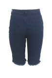 Blue Fashion Casual Solid Ripped High Waist Regular Jeans