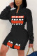 Black Fashion Casual Print Letter Zipper Collar Long Sleeve Dress