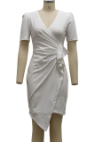 Red Casual Solid Patchwork V Neck Irregular Dress Dresses