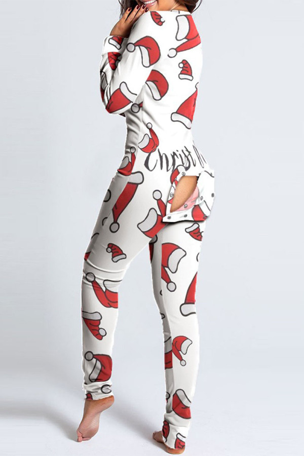 Decorative Pattern Casual Print V Neck Skinny Jumpsuits