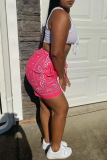 Pink Casual Print Patchwork Regular Mid Waist Straight Bottoms