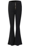 Red Street Solid Buckle Boot Cut High Waist Speaker Patchwork Bottoms
