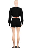 Green Wool Europe and America Solid Two Piece Suits pencil Long Sleeve Two-Piece Short Set