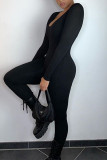 Black Sportswear Solid U Neck Skinny Jumpsuits