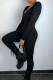 Black Sportswear Solid U Neck Skinny Jumpsuits