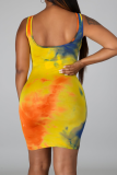 Pink Sexy Print Patchwork O Neck Pencil Skirt Dresses