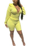 Yellow Fashion Casual adult Ma'am Patchwork Solid Two Piece Suits Straight Long Sleeve Two Pieces