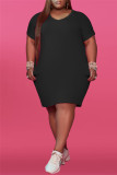 Light Blue Fashion Casual Plus Size Solid Basic V Neck Short Sleeve Dress