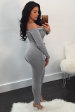 Light Gray Long Sleeve Mid bandage Solid pencil Pants 